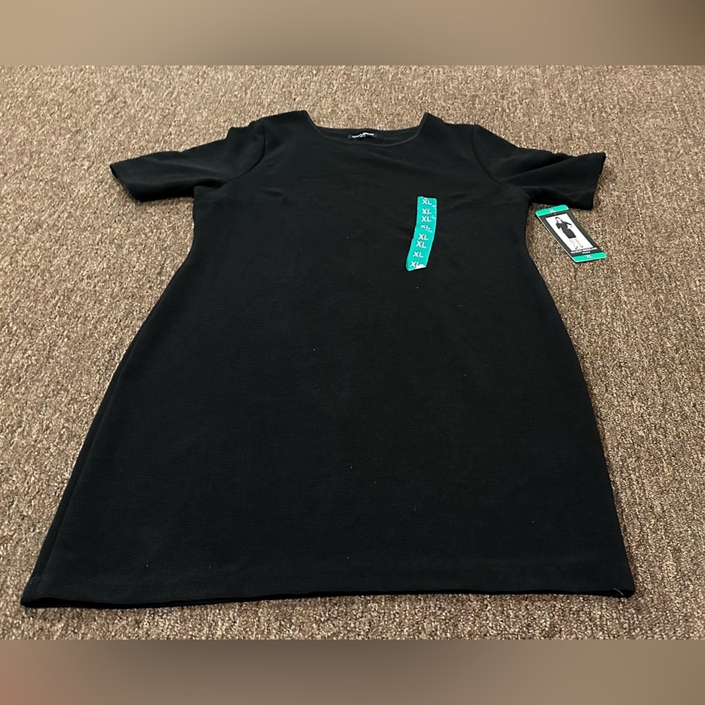 Mario Serrani Italy Womens Size XL Black Ribbed Short Sleeve Sheath Dress NWT!